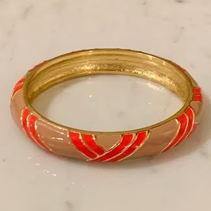 J. Crew Enamel Bangle Bracelet vibrant coral & gold tone, like new